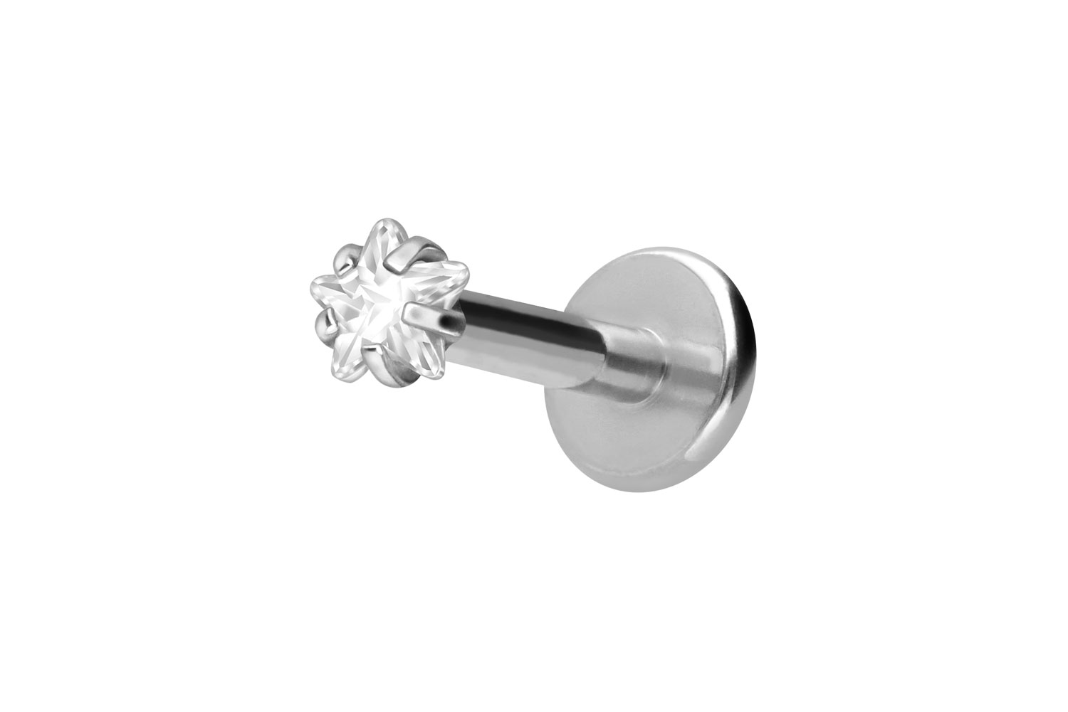 Titan Labret Piercing mit Innengewinde EINGEFASSTER KRISTALLSTERN